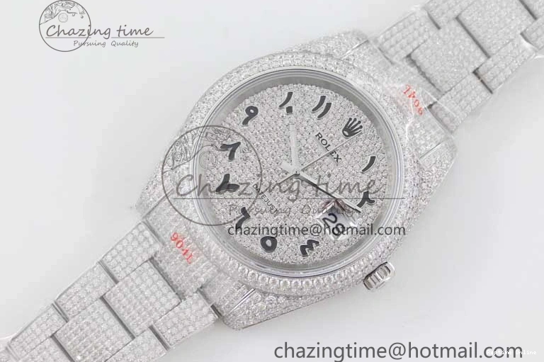 0212 Datejust 41 SS Full Diamonds TWF 1:1 Best Edition Arabic Markers Dial on Bracelet A Sporty 2395